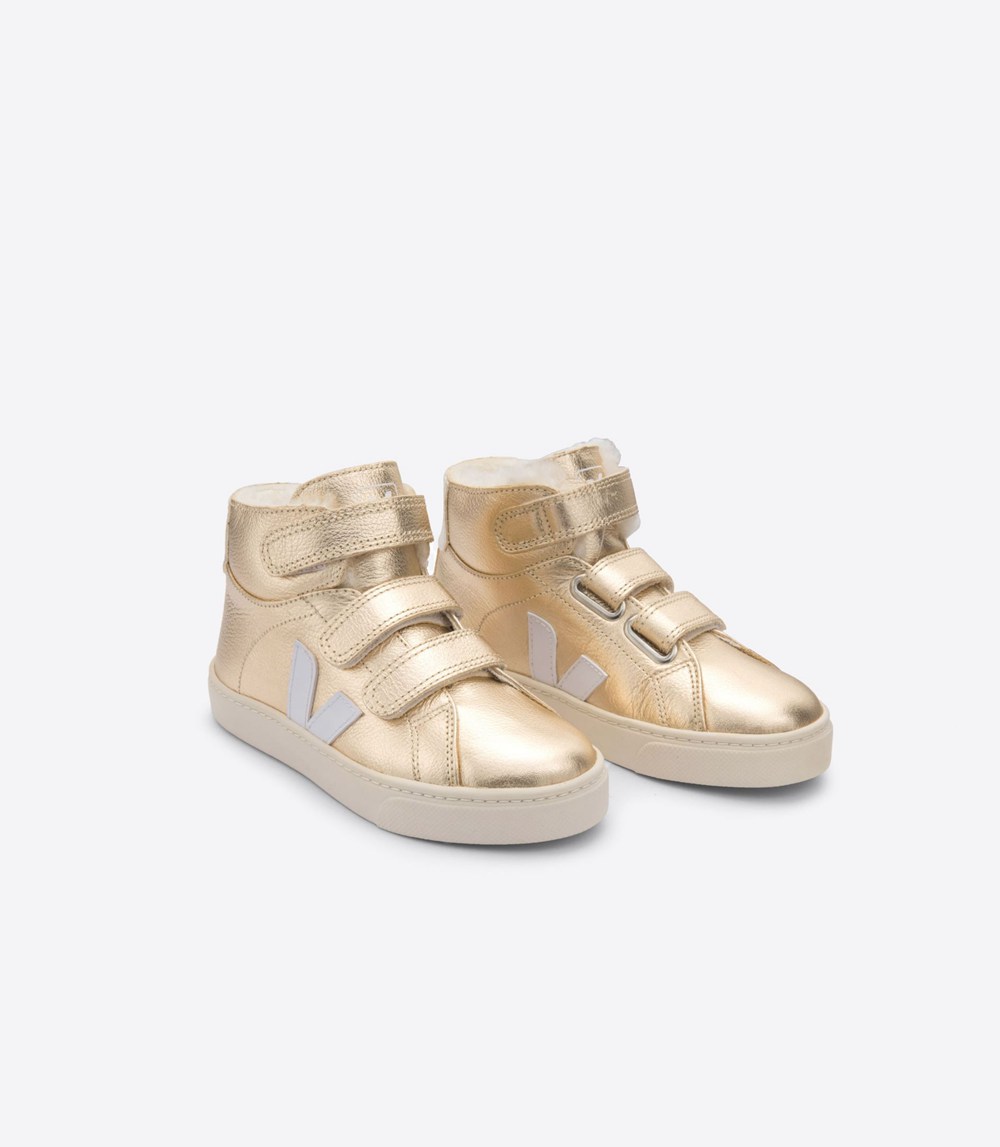 Veja Sneakers Barn - Esplar Mid Läder - Guld/Vita - 670938-MKX